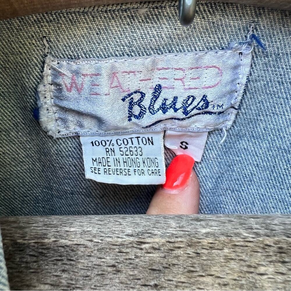 Vintage 90s Weathered Blues light wash oversize denim Jean trucker jacket SMALL - Picture 6 of 6